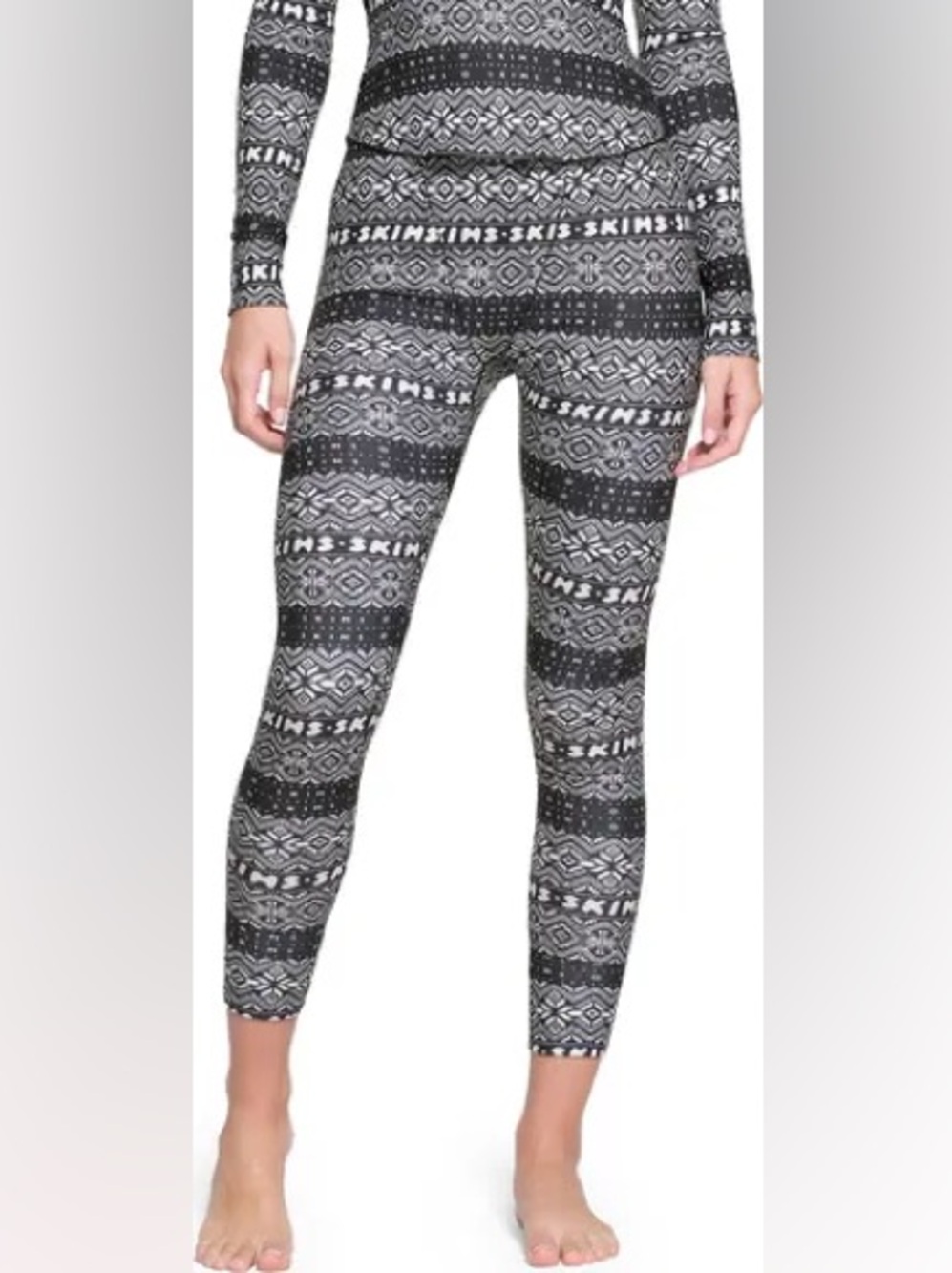 NWT SKIMS Logo Plush Pointelle Leggings in the Onyx Fair Isle XS special edition